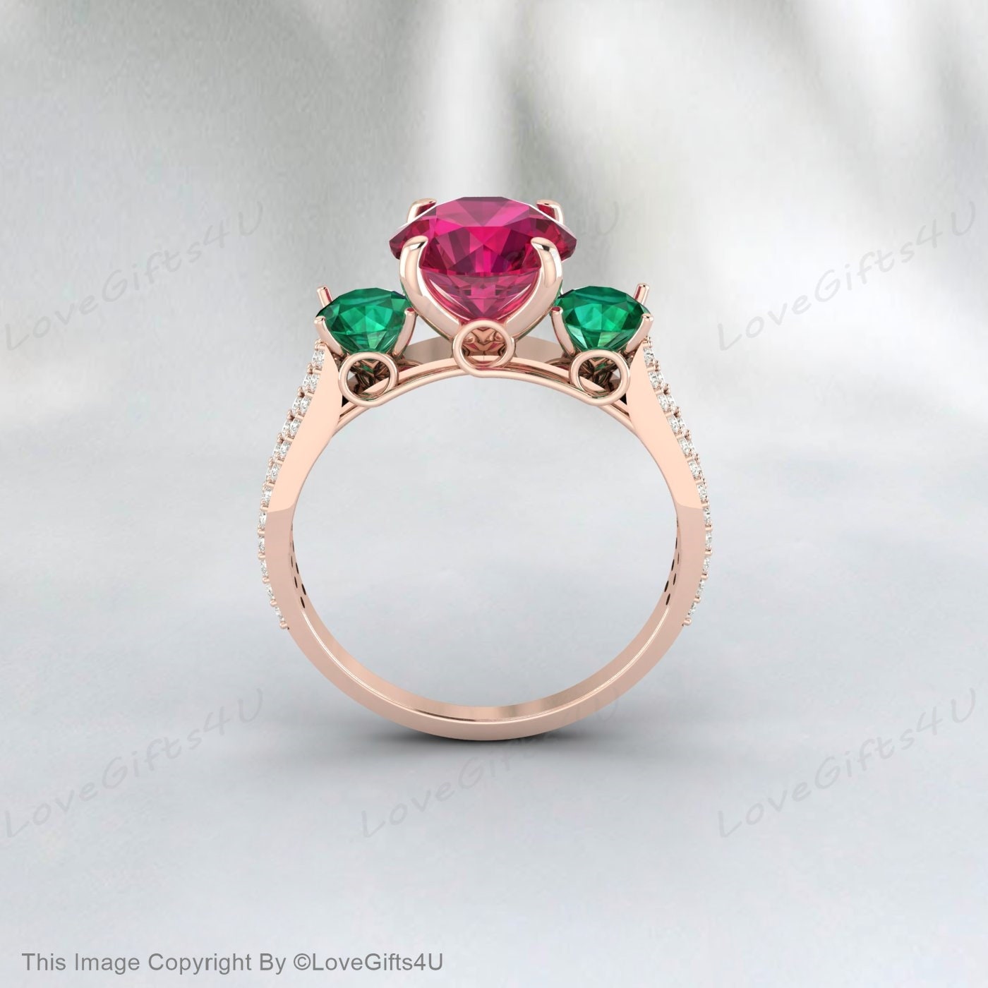 Ruby And Emerald Engagement July Birthstone Statement Art Deco Ring