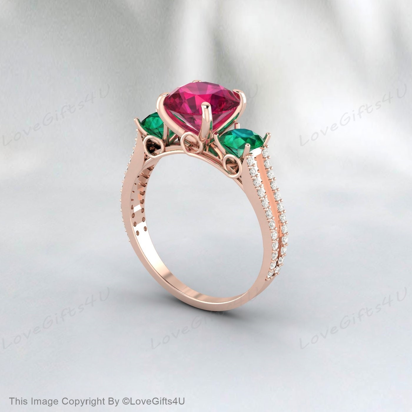 Ruby And Emerald Engagement July Birthstone Statement Art Deco Ring