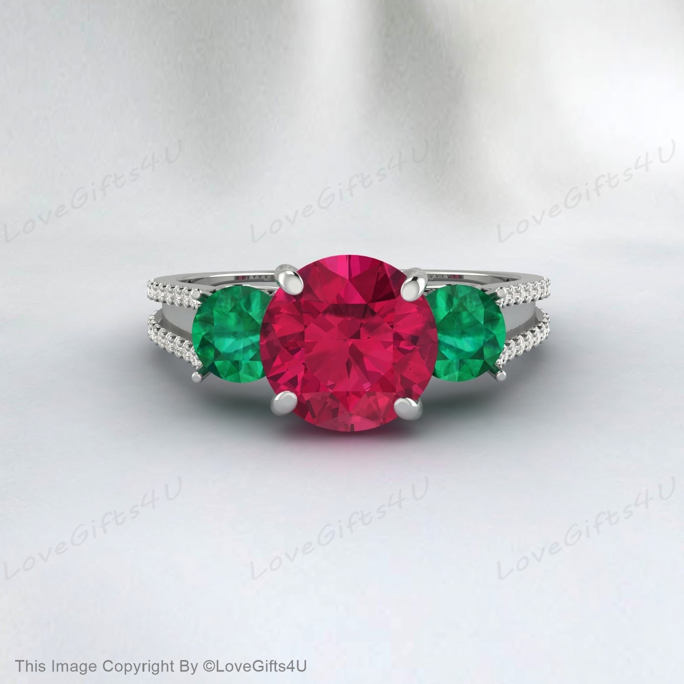 Bague Art Déco Fiançailles Rubis Et Émeraude Déclaration De Pierre De Naissance De Juillet