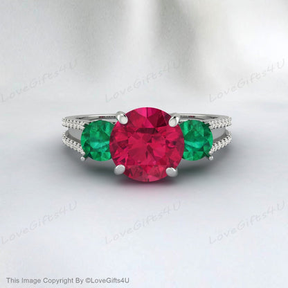 Ruby And Emerald Engagement July Birthstone Statement Art Deco Ring