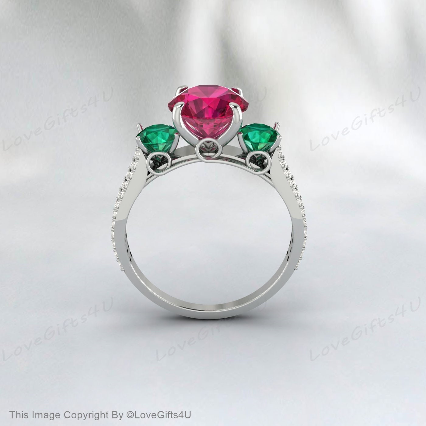 Ruby And Emerald Engagement July Birthstone Statement Art Deco Ring