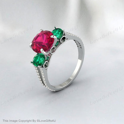 Ruby And Emerald Engagement July Birthstone Statement Art Deco Ring