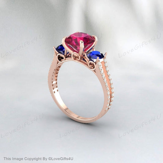 Sapphire And Ruby September And July Birthstone Wedding Bridal Ring