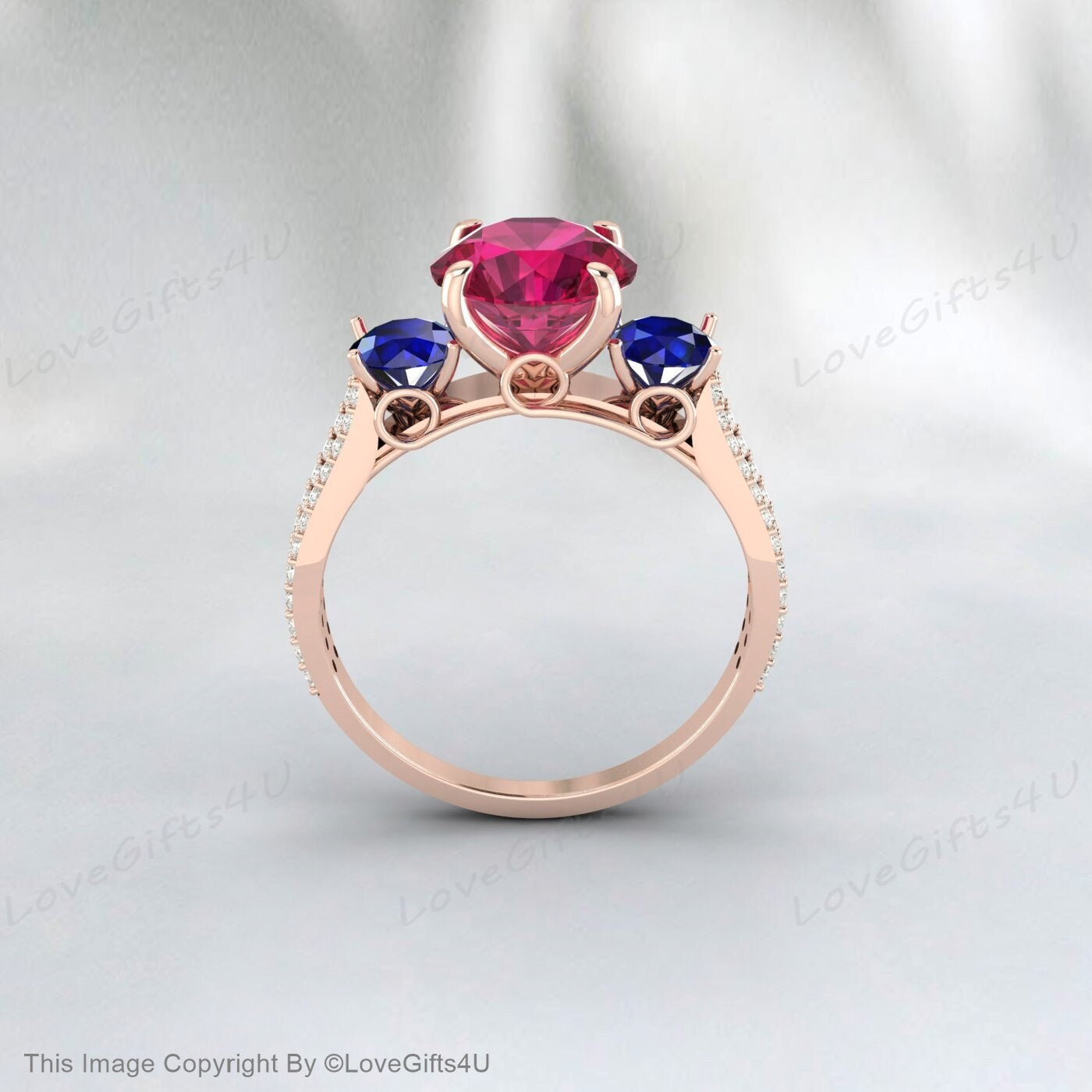 Sapphire And Ruby September And July Birthstone Wedding Bridal Ring