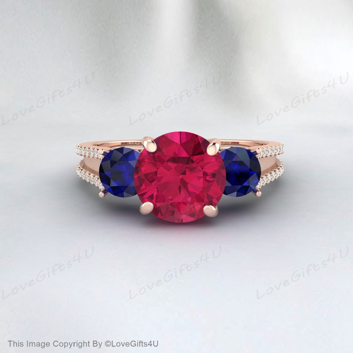 Sapphire And Ruby September And July Birthstone Wedding Bridal Ring