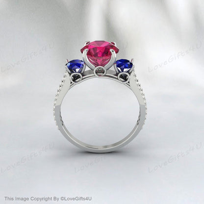 Sapphire And Ruby September And July Birthstone Wedding Bridal Ring