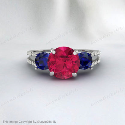 Sapphire And Ruby September And July Birthstone Wedding Bridal Ring