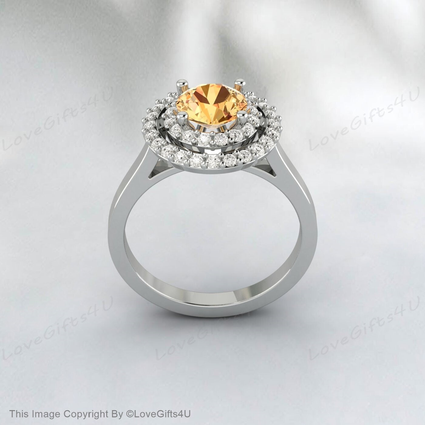 Round Citrine Engagement Ring Silver Anniversary Ring Proposal Ring