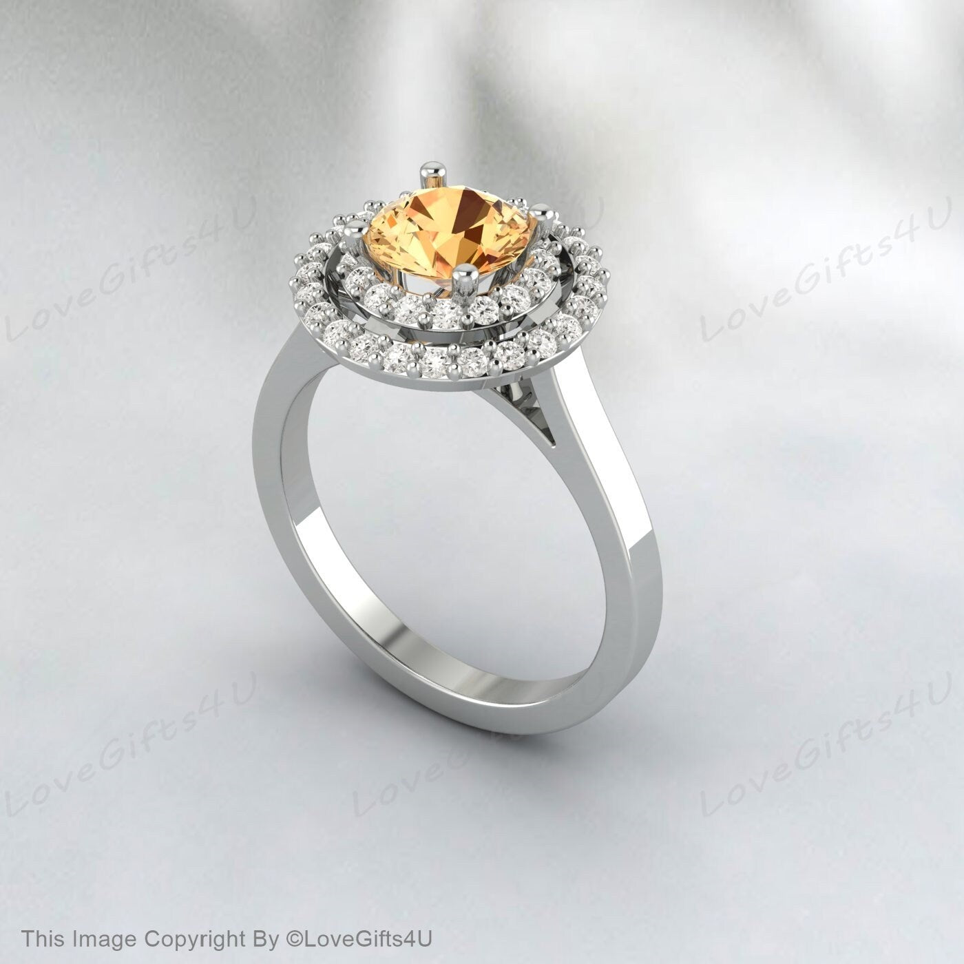 Round Citrine Engagement Ring Silver Anniversary Ring Proposal Ring