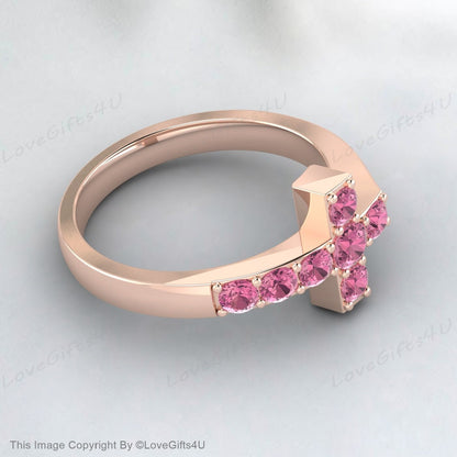 Pink Tourmaline Cross Ring Promise Ring Christian Religious Jewelry