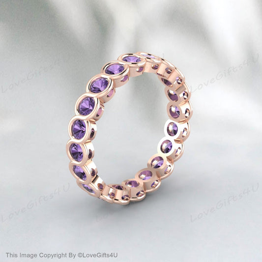 Danity Amethyst-Verlobungsring, natürlicher Amethyst-Ring, Diamant-Ehering, Verlobungsring, Geburtssteinringe für Februar, Sterlingsilber