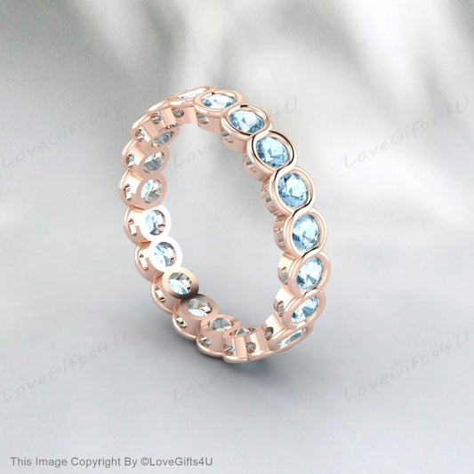 Aquamarine Full Eternity Wedding Band Valentine's Day Gift For Women