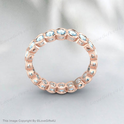 Aquamarine Full Eternity Wedding Band Valentine's Day Gift For Women