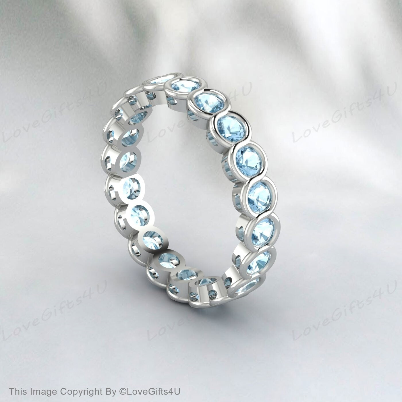 Aquamarine Full Eternity Wedding Band Valentine's Day Gift For Women