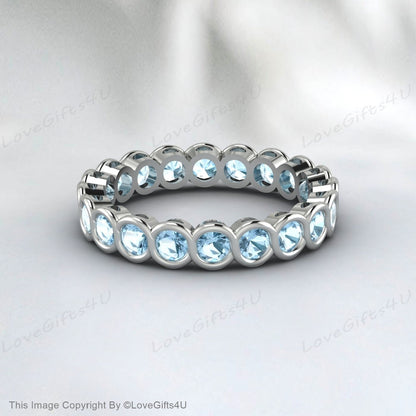 Aquamarine Full Eternity Wedding Band Valentine's Day Gift For Women