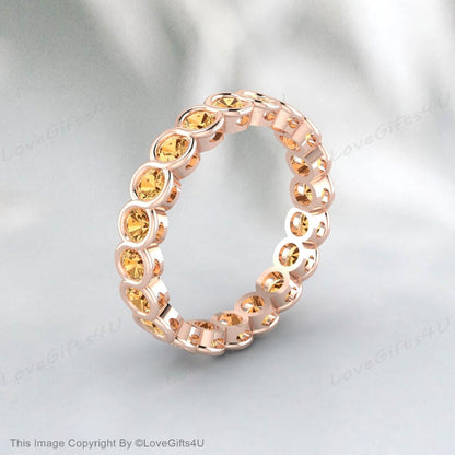 Citrine Wedding Band Eternity Band Cadeau de mariage délicat pour les femmes