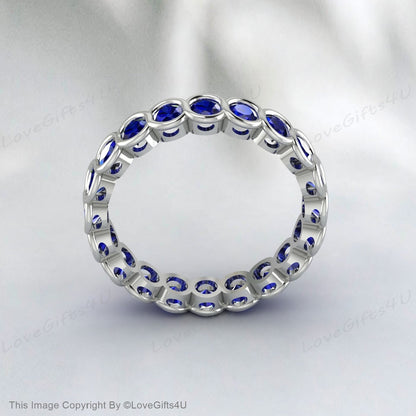 Sapphire Eternity Wedding Band Vintage Band Bague de fiançailles en saphir