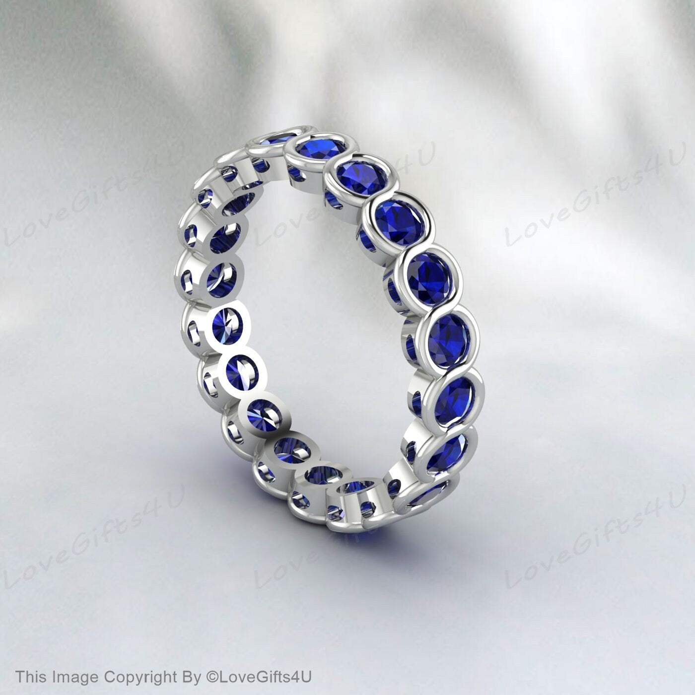 Sapphire Eternity Wedding Band Vintage Band Bague de fiançailles en saphir