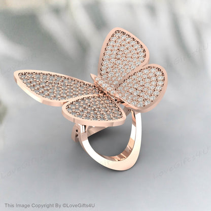 Silver Butterfly Dainty Ring, Solid Gold Butterfly Ring, Solid Gold Split Shank Butterfly Ring, Thin Stackable Ring, Perfect Gift for her