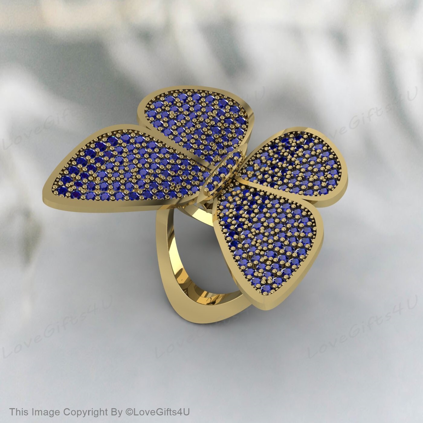 Blue Sapphire Butterfly Ring Moveable Engagement Ring Promise Ring