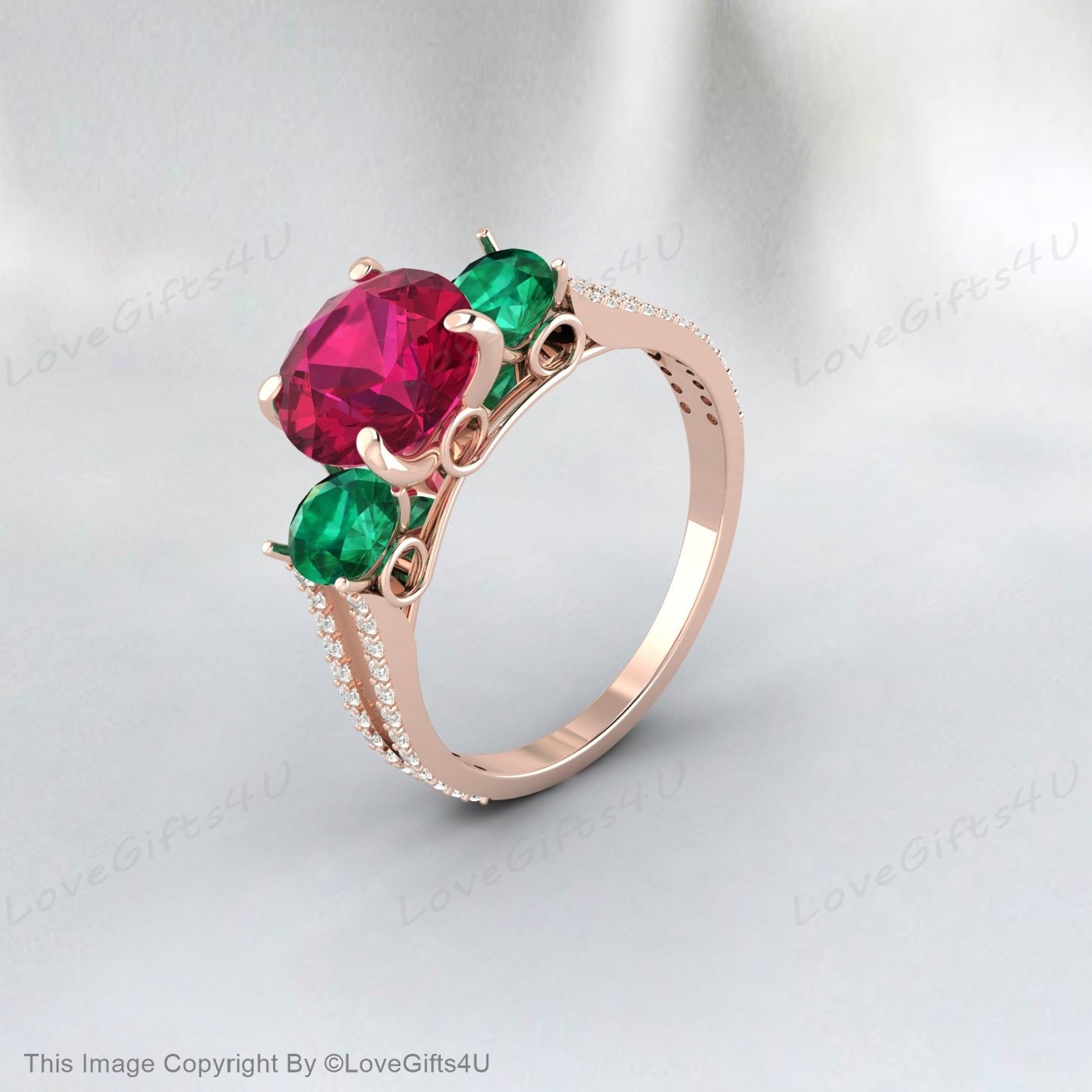 Ruby And Emerald Engagement July Birthstone Statement Art Deco Ring