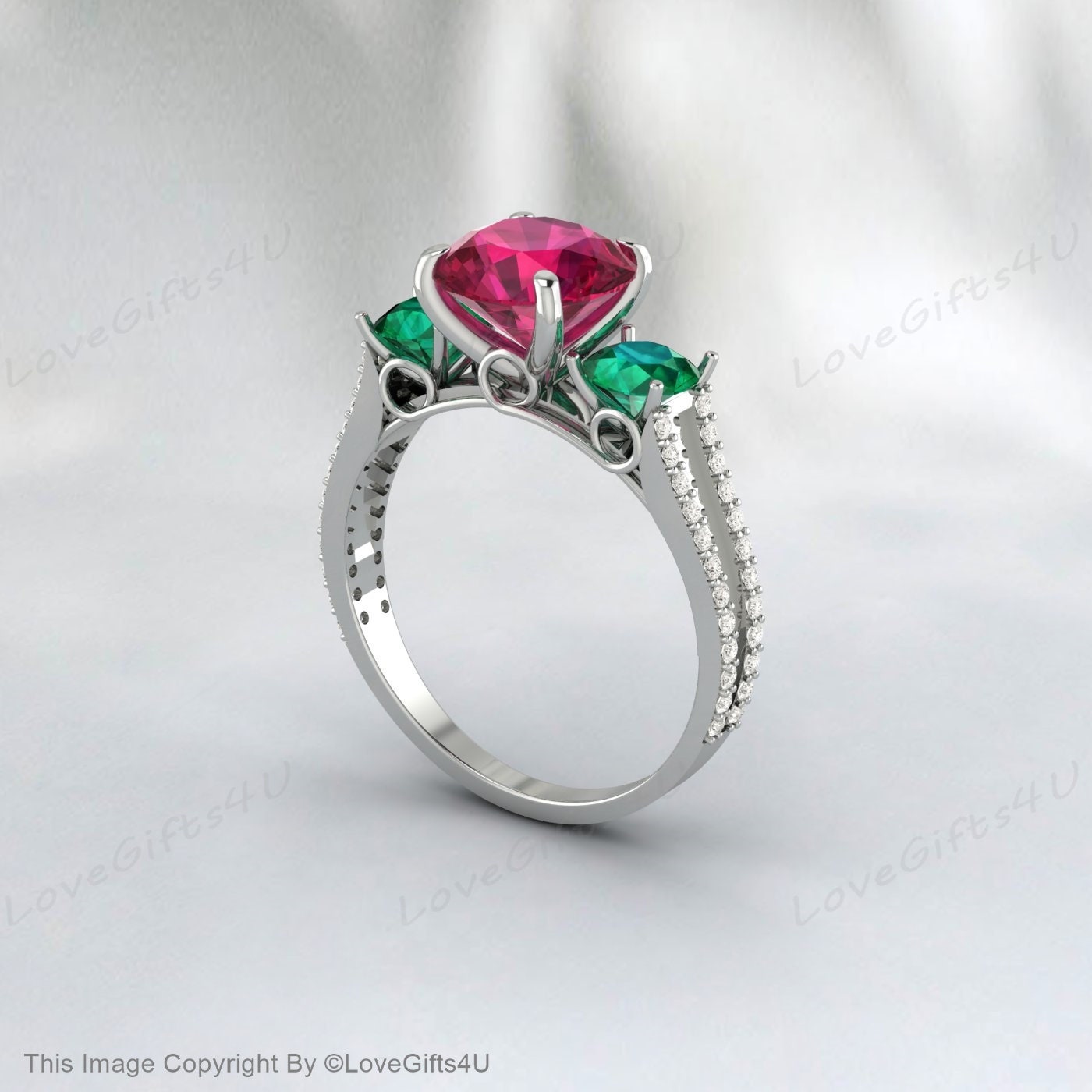 Ruby And Emerald Engagement July Birthstone Statement Art Deco Ring