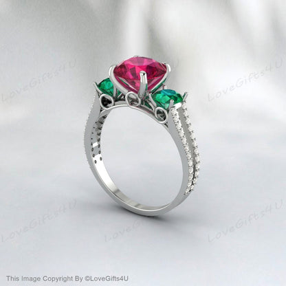 Ruby And Emerald Engagement July Birthstone Statement Art Deco Ring