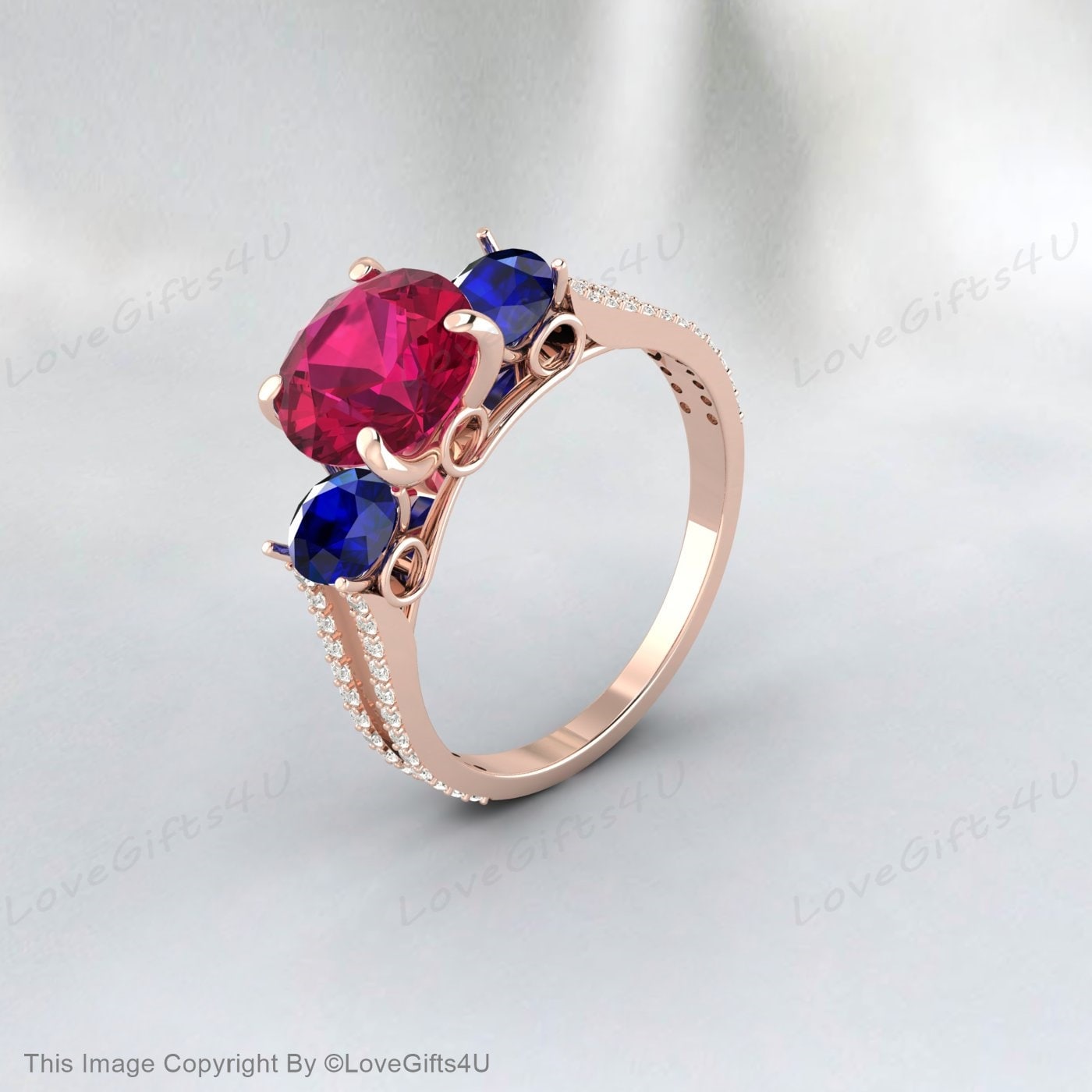 Sapphire And Ruby September And July Birthstone Wedding Bridal Ring