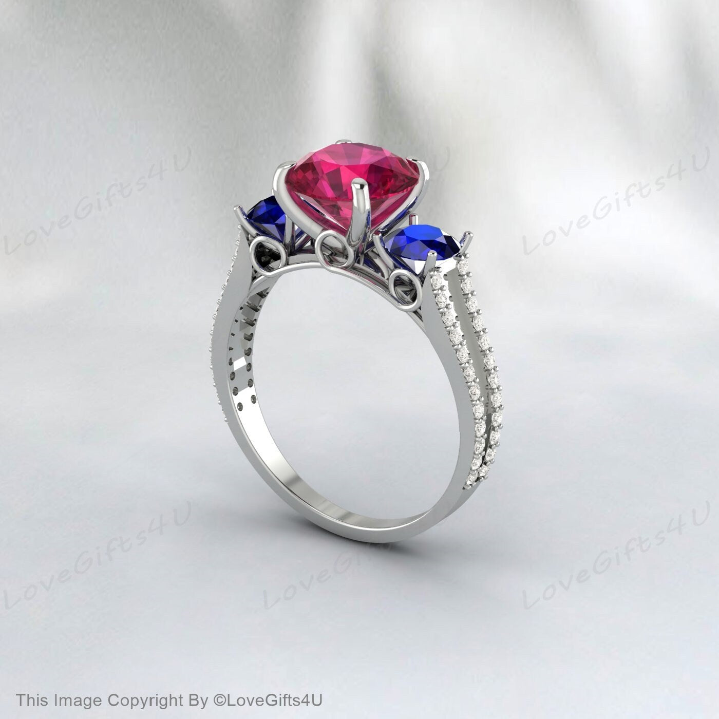 Sapphire And Ruby September And July Birthstone Wedding Bridal Ring