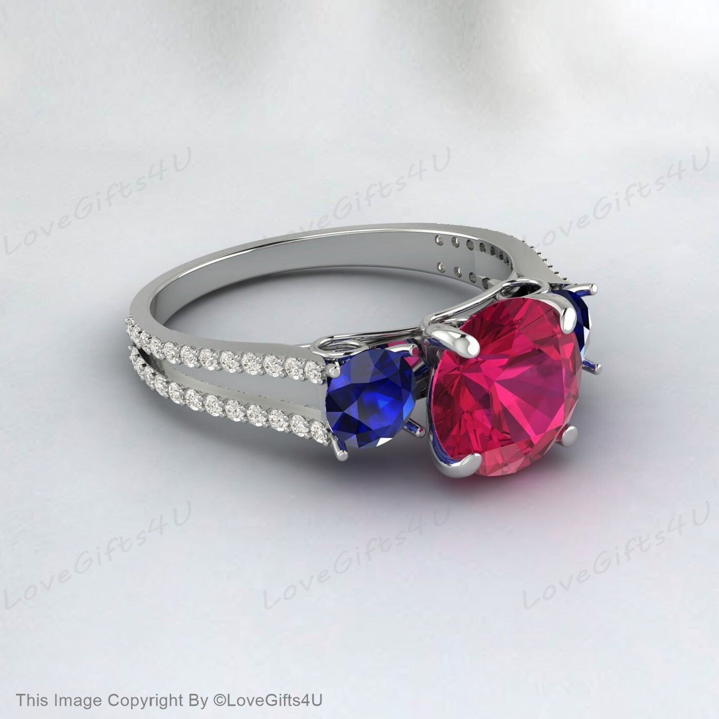 Sapphire And Ruby September And July Birthstone Wedding Bridal Ring