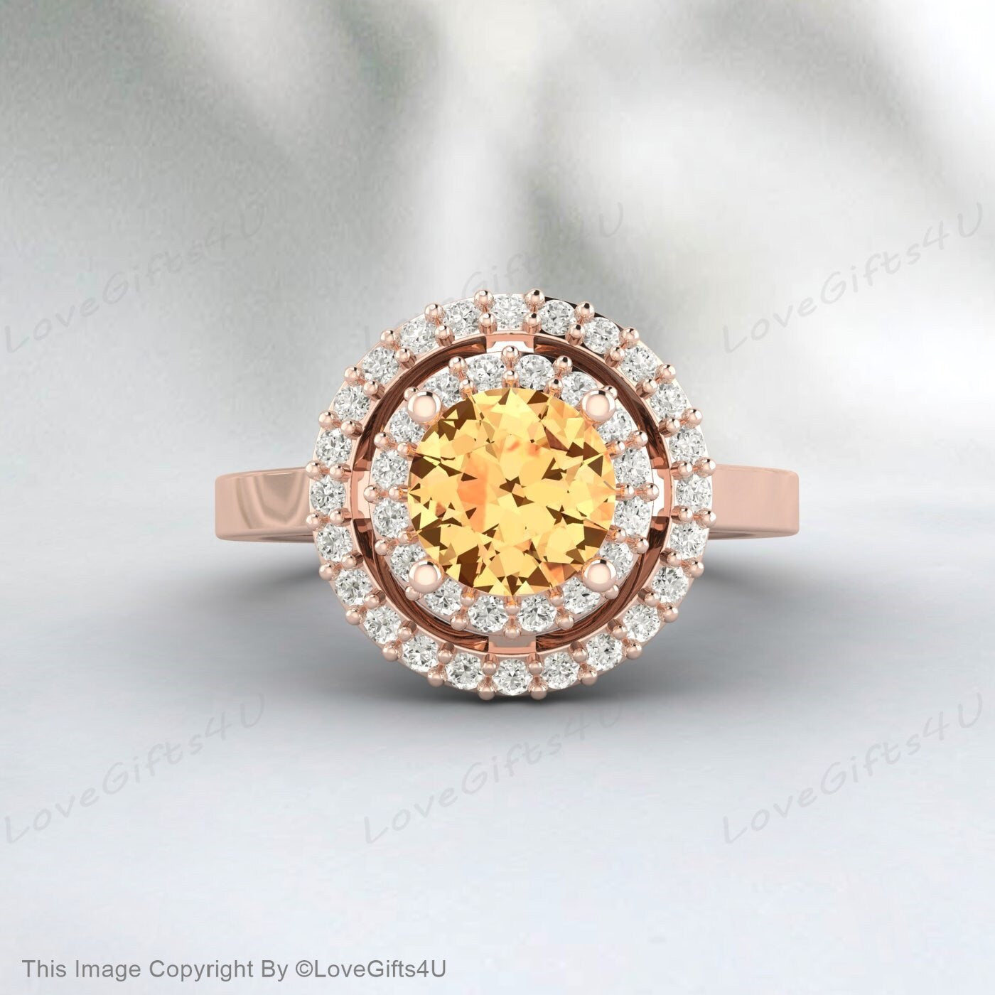 Round Citrine Engagement Ring Silver Anniversary Ring Proposal Ring