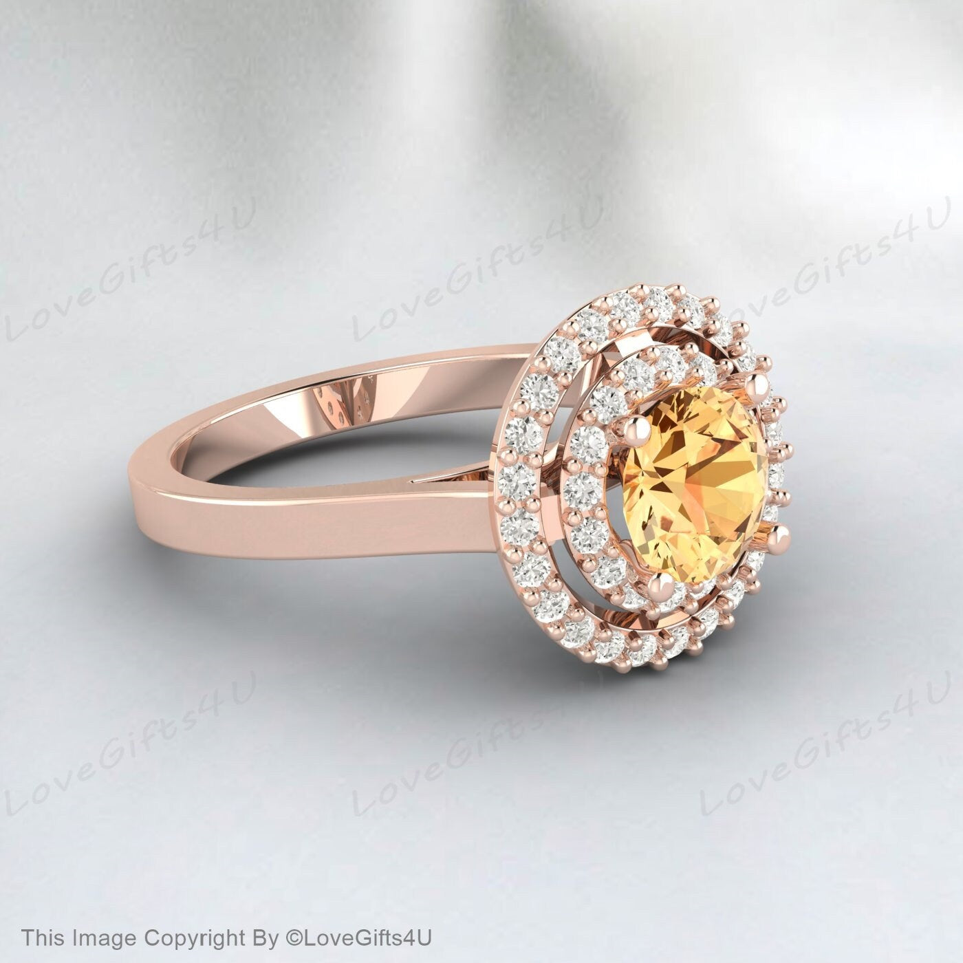 Round Citrine Engagement Ring Silver Anniversary Ring Proposal Ring