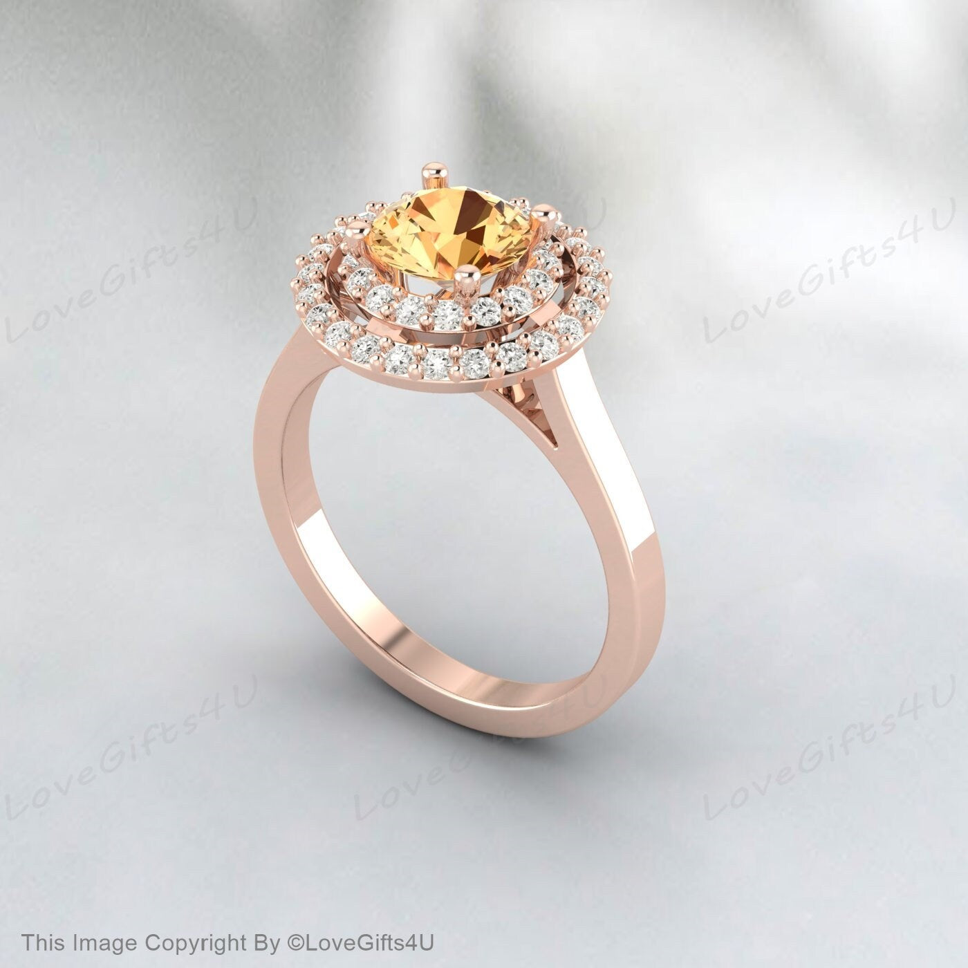 Bague de fiançailles ronde en citrine, bague d'anniversaire en argent, bague de proposition