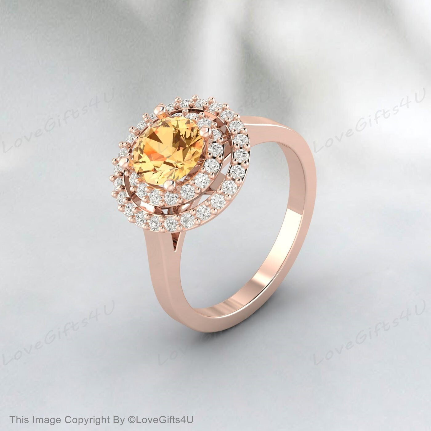 Bague de fiançailles ronde en citrine, bague d'anniversaire en argent, bague de proposition