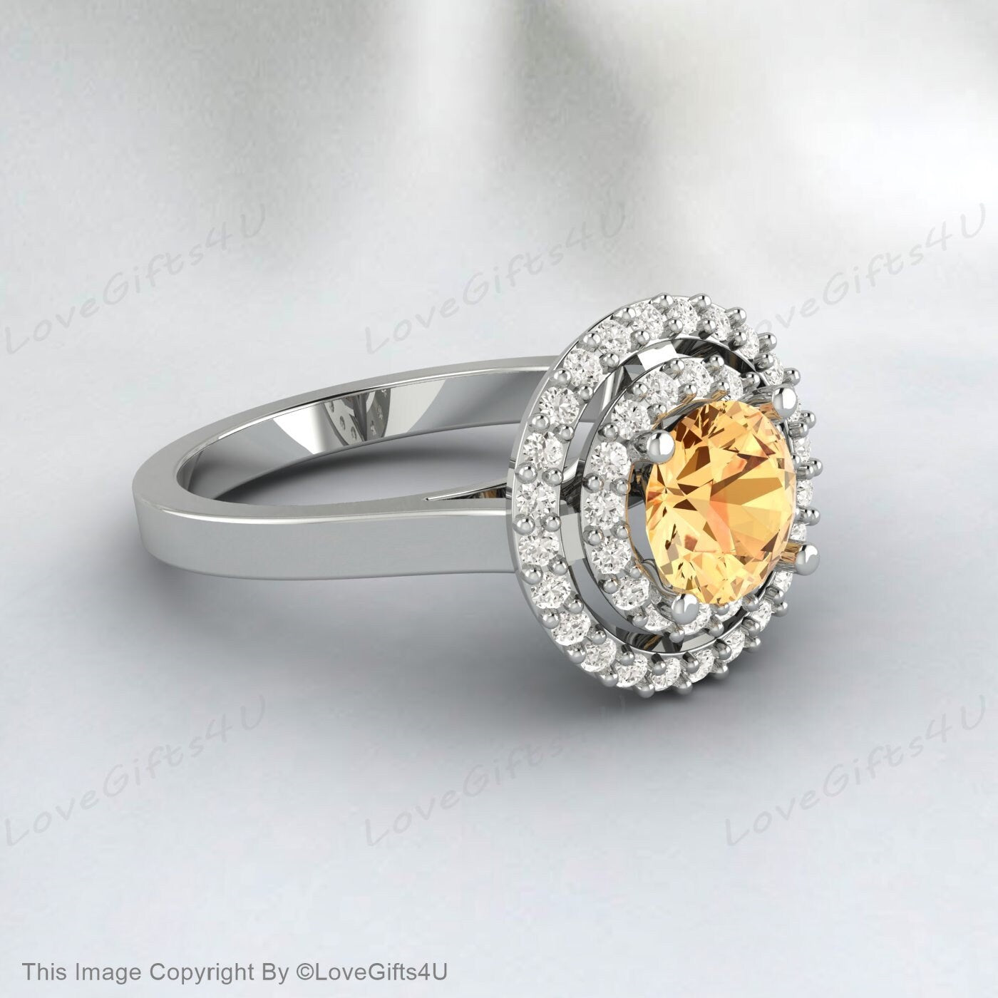 Round Citrine Engagement Ring Silver Anniversary Ring Proposal Ring