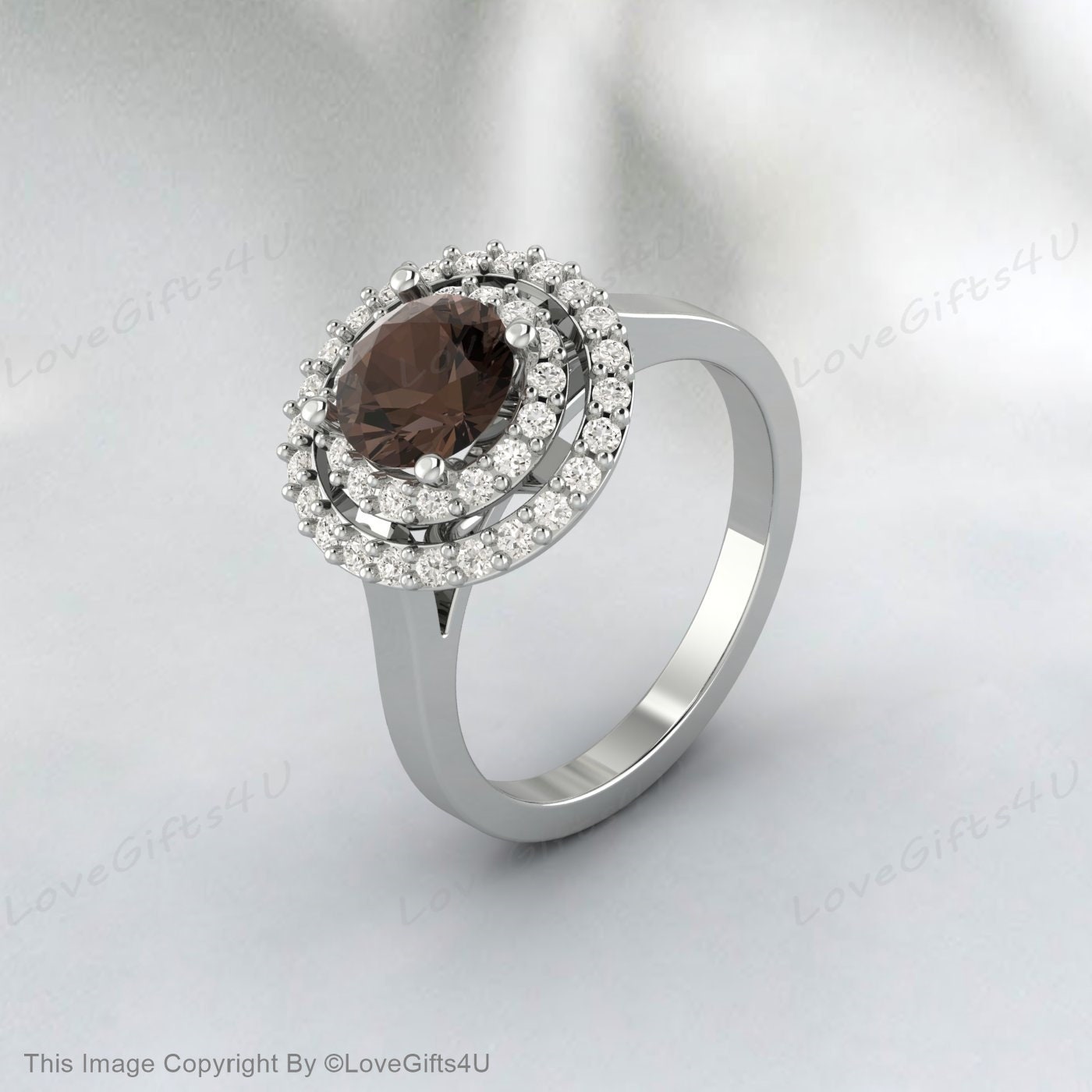 Smoky Quartz Silver Engagement Ring Promise Ring Anniversary Gift