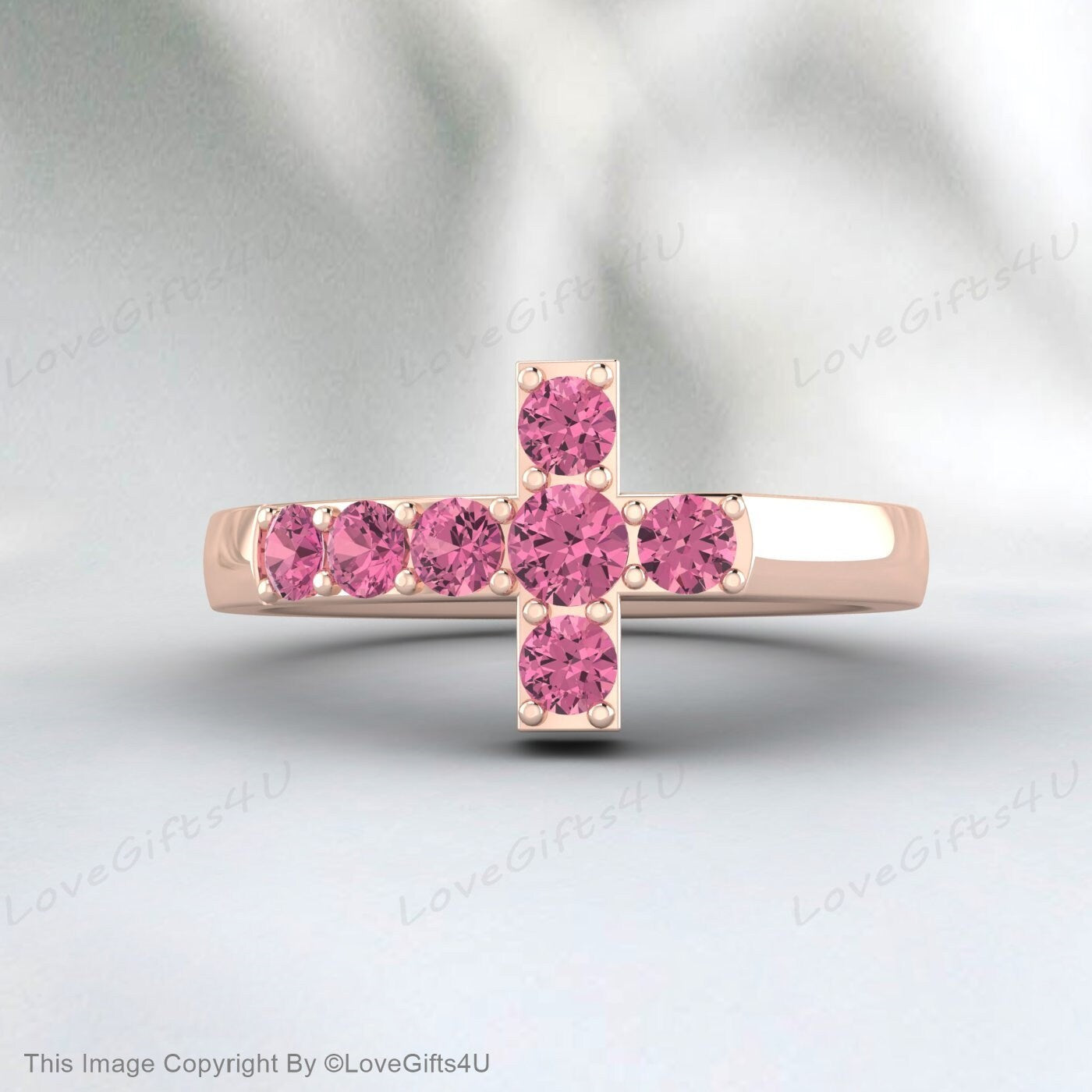 Pink Tourmaline Cross Ring Promise Ring Christian Religious Jewelry