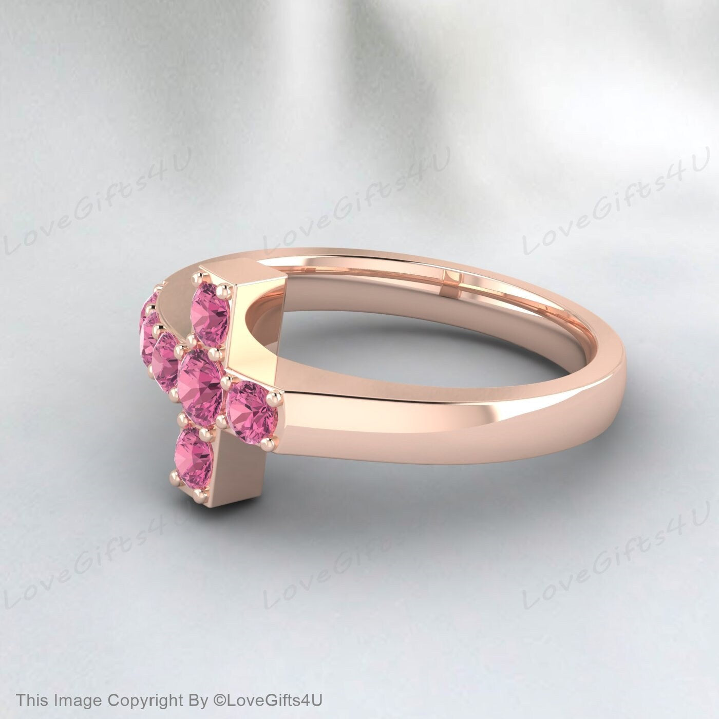 Pink Tourmaline Cross Ring Promise Ring Christian Religious Jewelry