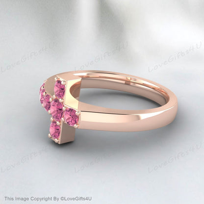 Pink Tourmaline Cross Ring Promise Ring Christian Religious Jewelry