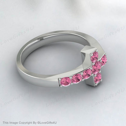 Pink Tourmaline Cross Ring Promise Ring Christian Religious Jewelry