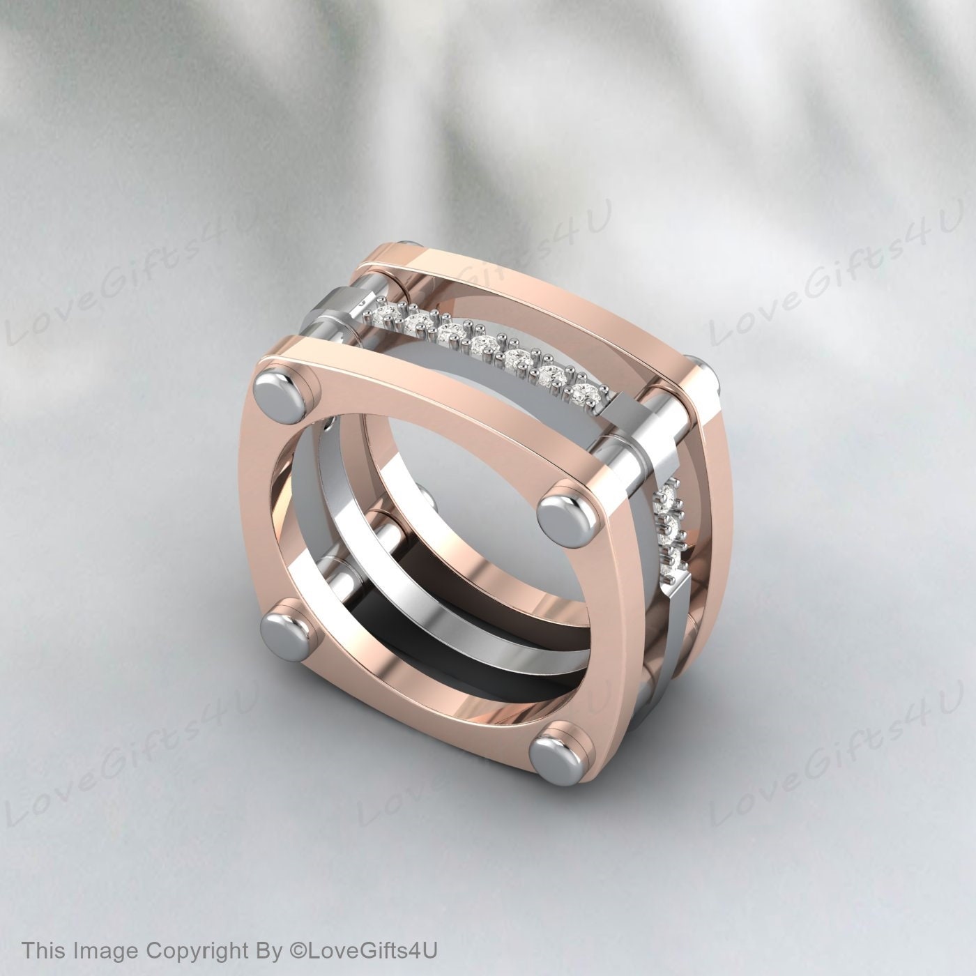 Bague de fiançailles en diamant à double bande, alliance moderniste