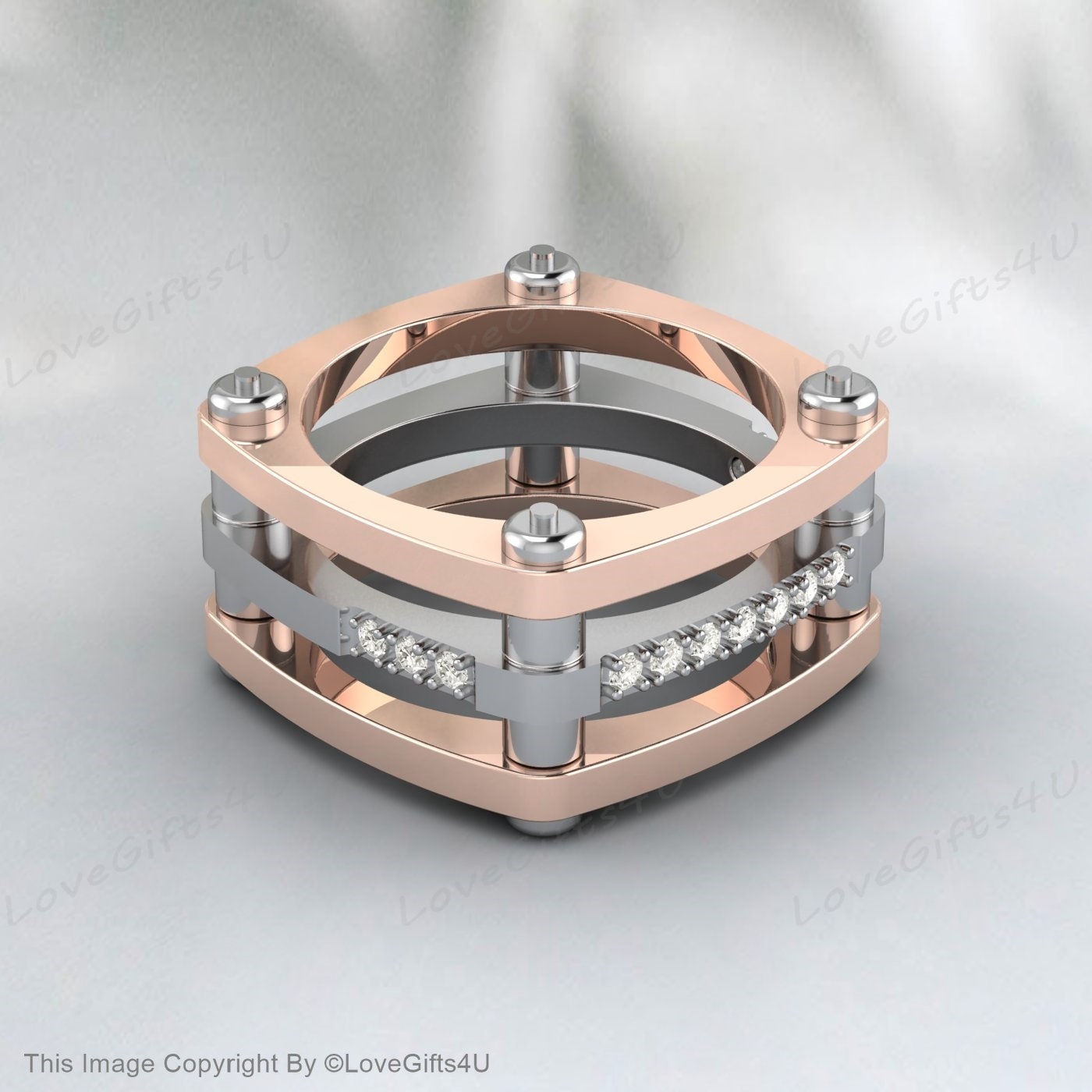 Bague de fiançailles en diamant à double bande, alliance moderniste