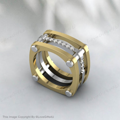 Bague de fiançailles en diamant à double bande, alliance moderniste