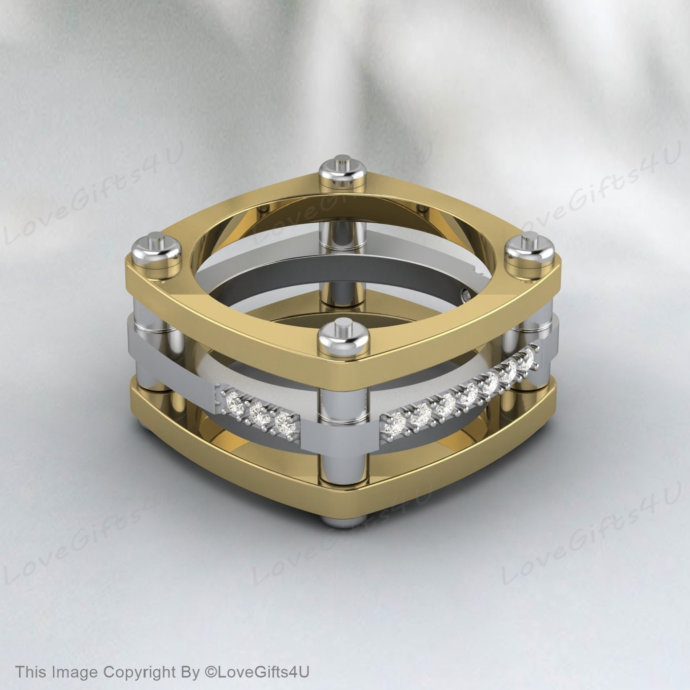 Bague de fiançailles en diamant à double bande, alliance moderniste