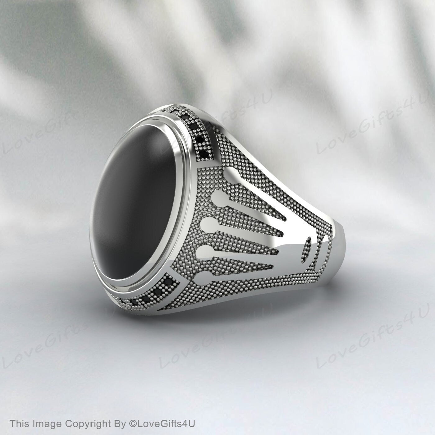 Bague en Onyx noir faite à la main pour hommes, bague Vintage gravée pour hommes