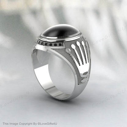 Black Onyx Handmade Mens Ring Vintage Ring Engraved Ring For Men