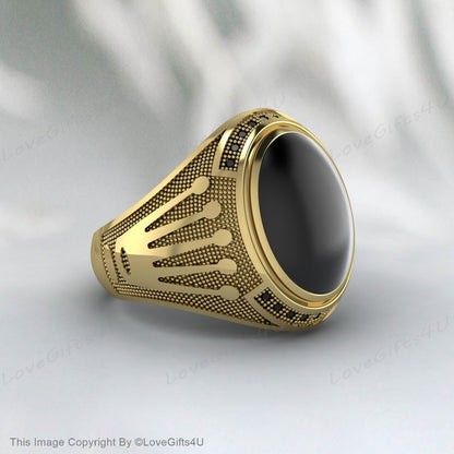 Bague en Onyx noir faite à la main pour hommes, bague Vintage gravée pour hommes