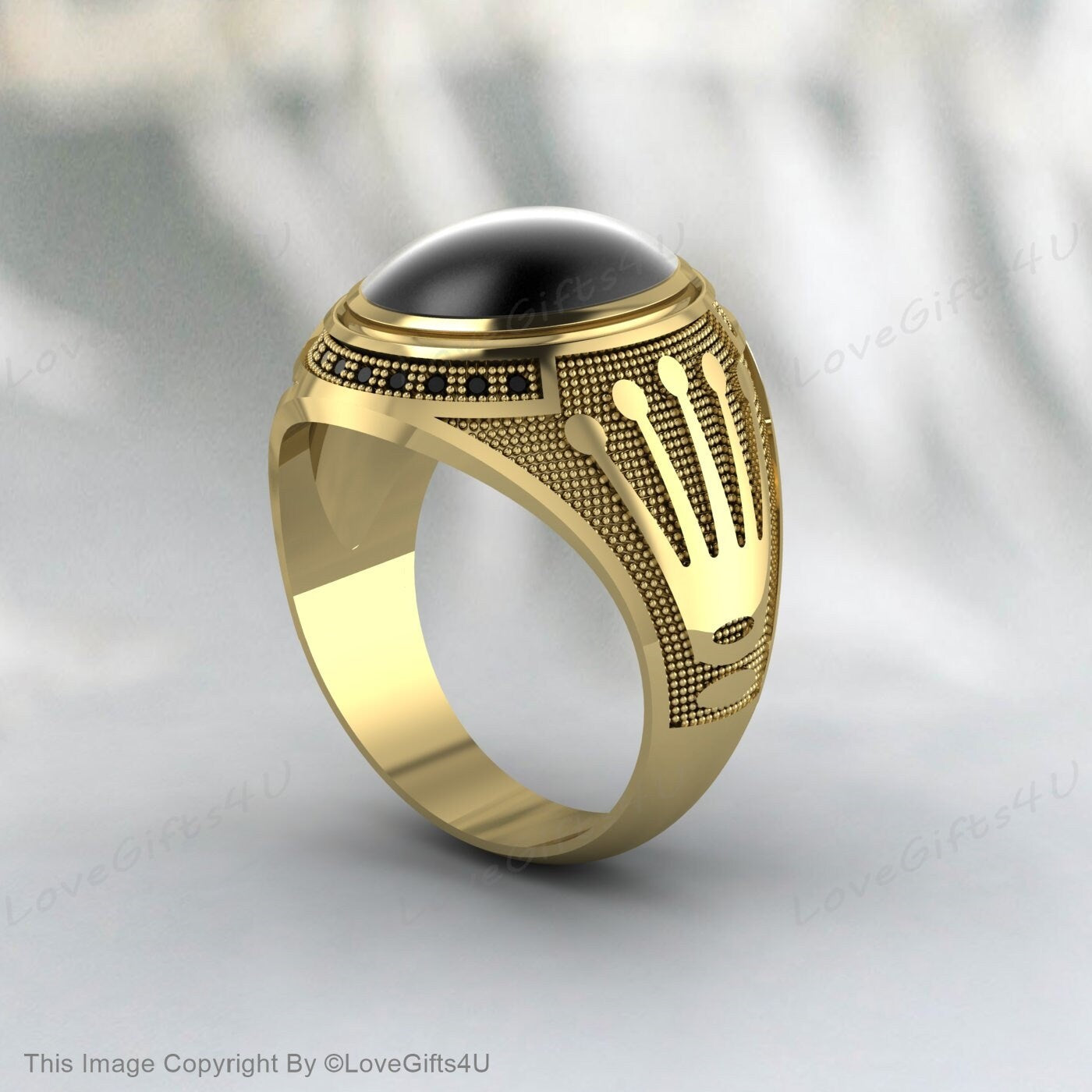 Bague en Onyx noir faite à la main pour hommes, bague Vintage gravée pour hommes