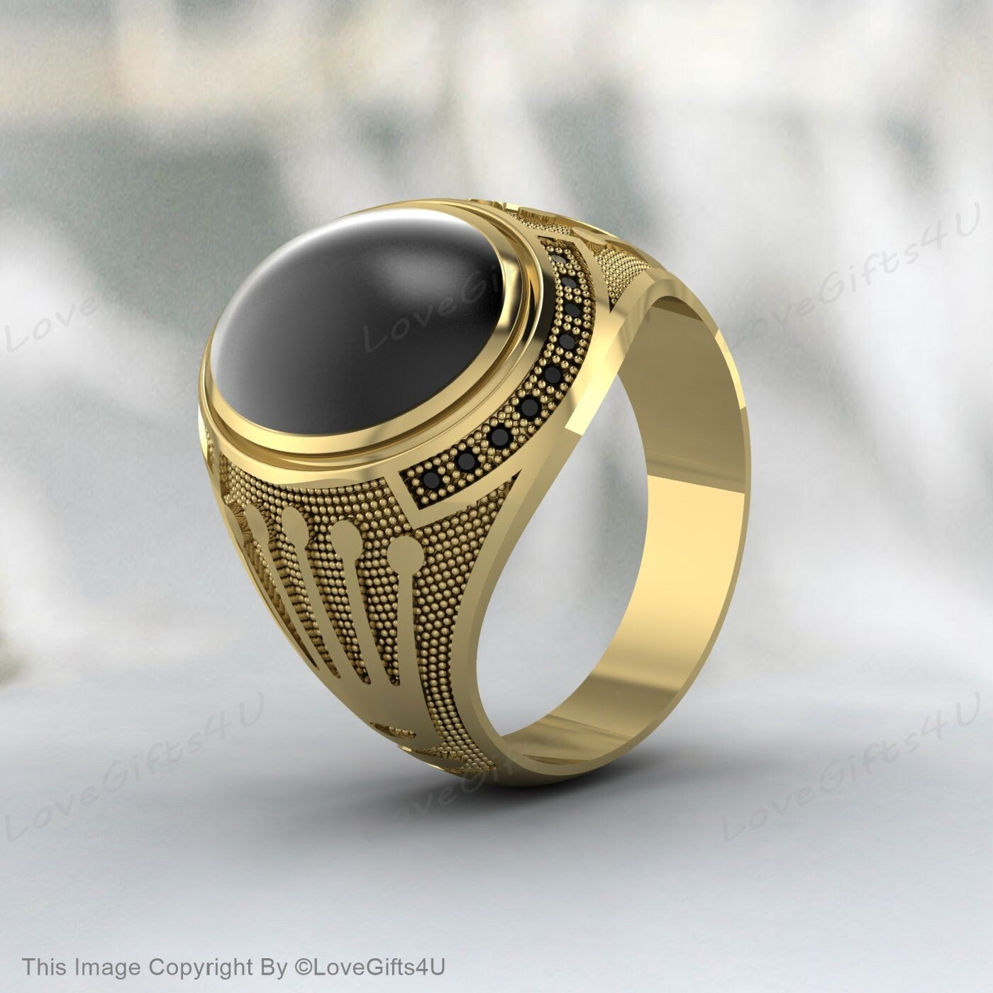 Bague en Onyx noir faite à la main pour hommes, bague Vintage gravée pour hommes