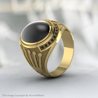 Black Onyx Handmade Mens Ring Vintage Ring Engraved Ring For Men